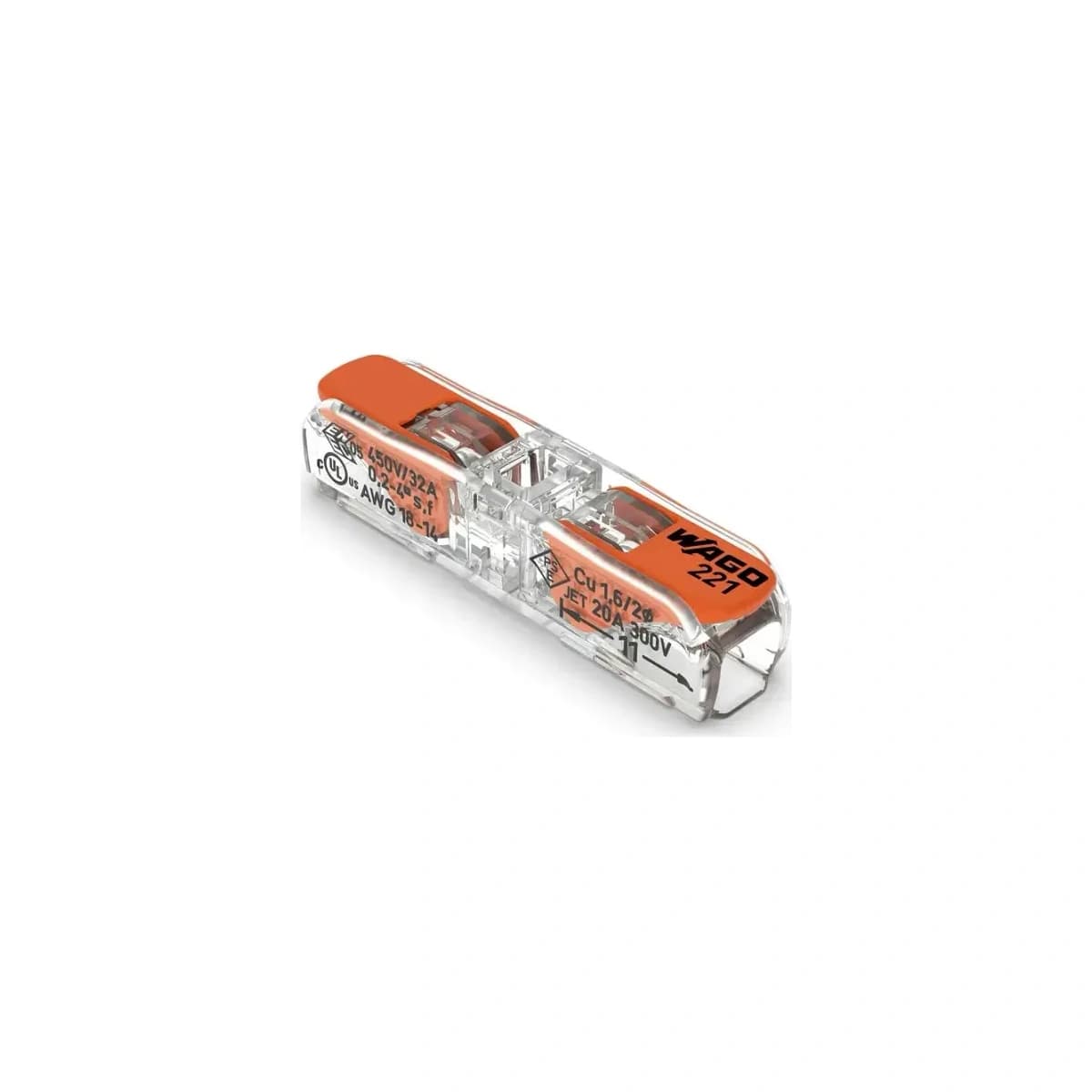 WAGO 221-2411 Inline-Hebelklemme, 2 Leiter, 0,2–4 mm²